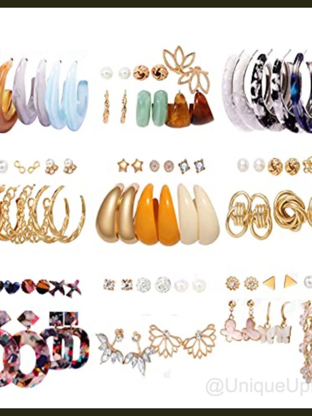 Gold Earrings Set for Women 45 Pairs Drop Dangle Statement Acrylic Hoop Pearl